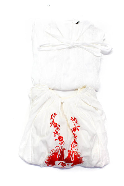 Roberta Freymann Zara Womens Embroidered Lace Trim Shirts White XS Medium Lot 2