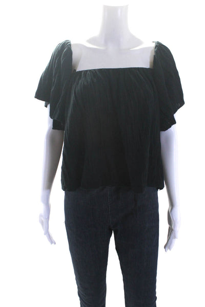 Minnie Rose Womens Short Sleeve Off Shoulder Knit Top Black Cotton Size Medium