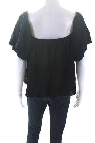 Minnie Rose Womens Short Sleeve Off Shoulder Knit Top Black Cotton Size Medium