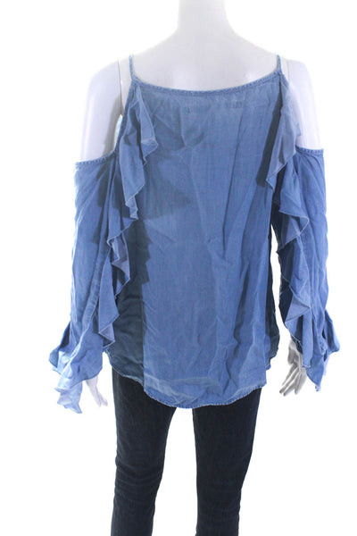 Rachel Rachel Roy Womens Long Sleeve Cold Shoulder Ruffled Top Blue Size Medium