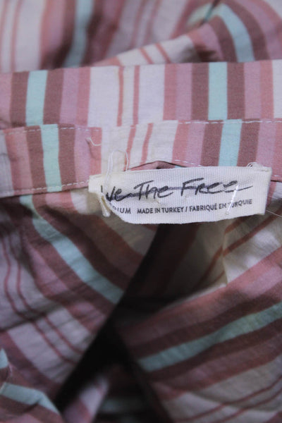 We The Free Womens Button Front Side Slit Oversized Shirt White Pink Size Medium