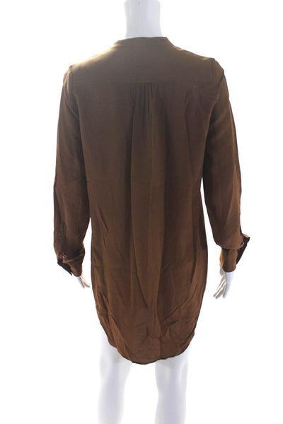 Haute Hippie Womens Long Sleeve Half Button Silk Shirt Dress Brown Size Small