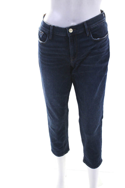 Frame Womens Blue Medium Wash Mid-Rise Crop Straight Leg Jeans Size 28