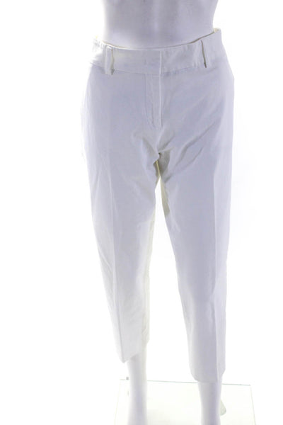 Piazza Sempione Womens White Cotton High Rise Straight Leg Trouser Pants Size 46