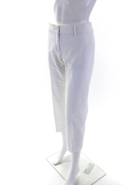 Piazza Sempione Womens White Cotton High Rise Straight Leg Trouser Pants Size 46