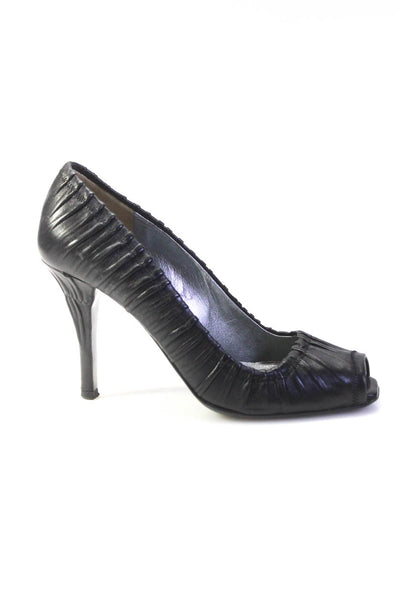 Prada Womens Pleated Peep-Toe Slip-On Stiletto Heels Pumps Black Size EUR37
