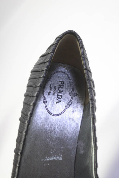 Prada Womens Pleated Peep-Toe Slip-On Stiletto Heels Pumps Black Size EUR37