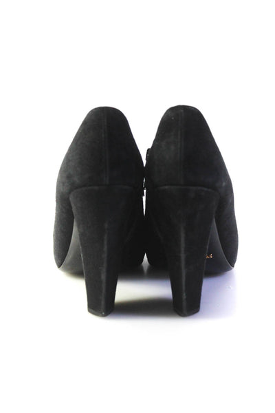 Prada Womens Suede Side Zipped Pointed Toe Block Heels Booties Black Size EUR40