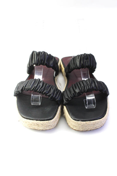 Staud Womens Ruche Strap Square Toe Espadrille Platform Sandals Black Size EUR37