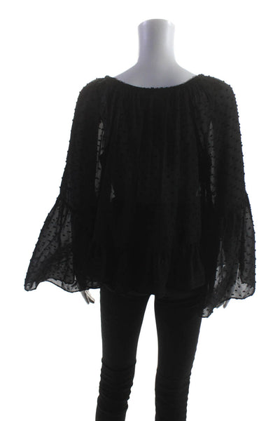 Ulla Johnson Womens Silk Spotted Tied Ruffled Flounce Sleeve Blouse Black Size 0