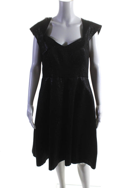 Halston Heritage Womens Cotton Glitter Print Folded Collared Dress Black Size 12