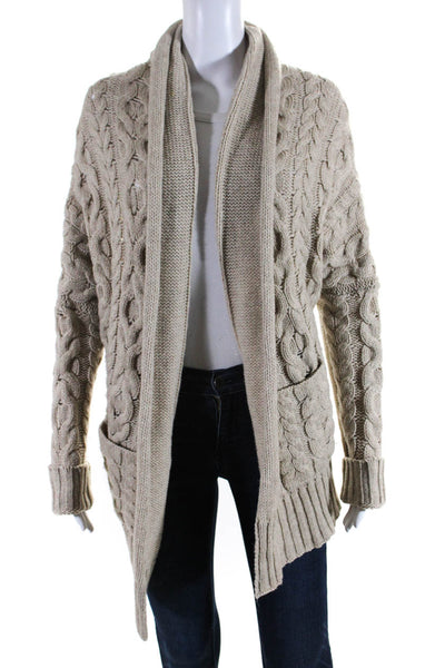 Vince Womens Knitted Long Sleeve Textured Open Front Cardigan Brown Size M