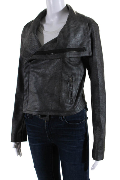 Georgie Women's Snakeskin Print Asymmetric Zip Biker Jacket Gray Size S