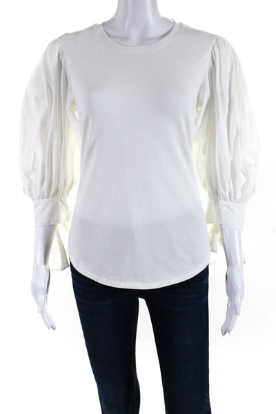 Cinq à Sept Women's Cotton Puff Sleeve Curved Hem Blouse White Size S