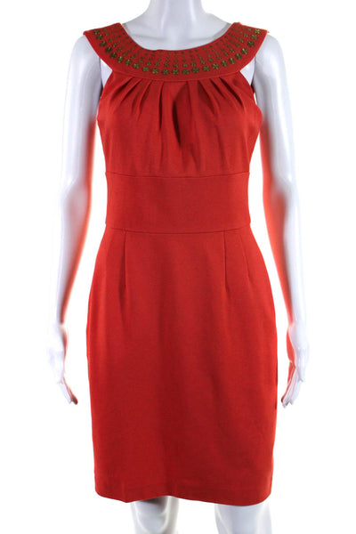 Trina Turk Women's Pleated Halter Neck Beaded Sheath Dress Orange Size 4