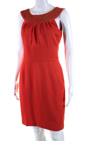 Trina Turk Women's Pleated Halter Neck Beaded Sheath Dress Orange Size 4