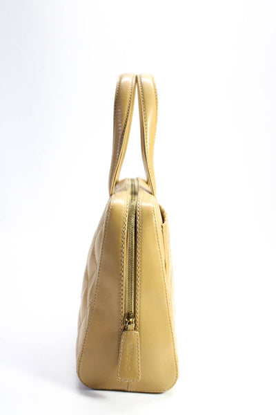 Chanel Womens Zip Top Quilted CC Surpique Bowler Handbag Brown Leather