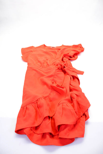 Habitual Women's V-Neck Cap Sleeves Ruffle Wrap Mini Dress Orange Size 12 Lot 5