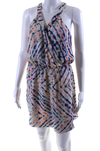 Parker Women's V-Neck Sleeveless Wrap Multicolor Flare Mini Dress Size S