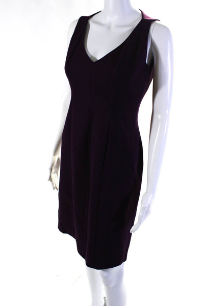 Elie Tahari Womens Sleeveless V Neck Sheath Dress Purple Size 4