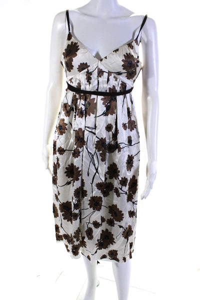 Vera Wang Womens Floral Print A Line Belted Maxi Dress White Brown Size 4