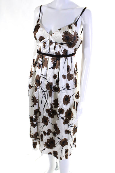 Vera Wang Womens Floral Print A Line Belted Maxi Dress White Brown Size 4