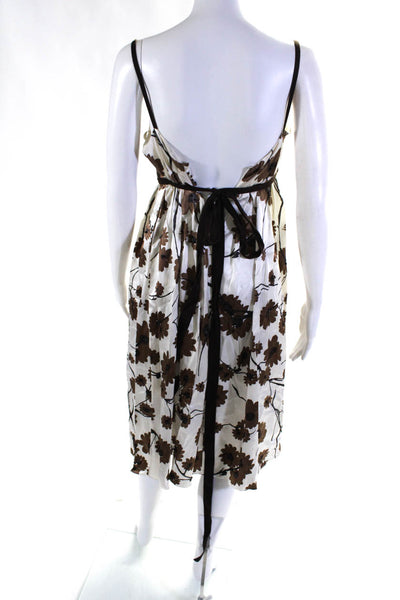 Vera Wang Womens Floral Print A Line Belted Maxi Dress White Brown Size 4