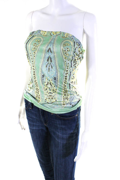 Elie Tahari Womens Paisley Print Strapless Blouse Green Yellow Size Small