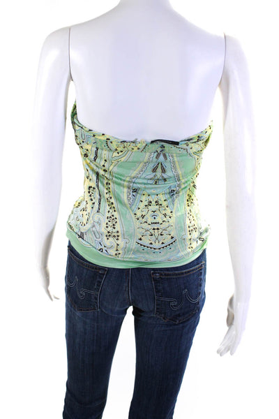 Elie Tahari Womens Paisley Print Strapless Blouse Green Yellow Size Small