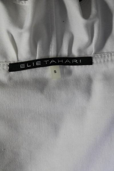 Elie Tahari Womens Ruffled Scoop Neck Tank Top White Cotton Size Small