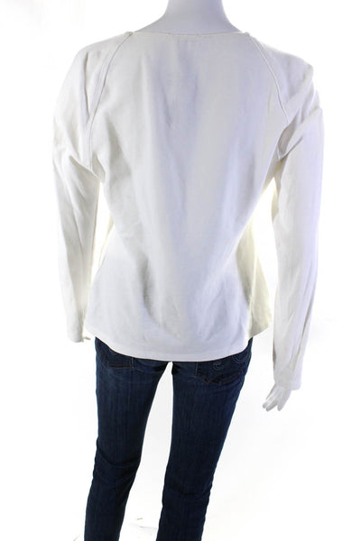 A.L.C. Womens Cotton Square Neck Long Sleeve Ruched Front Shirt White Size XL