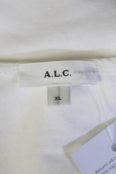 A.L.C. Womens Cotton Square Neck Long Sleeve Ruched Front Shirt White Size XL