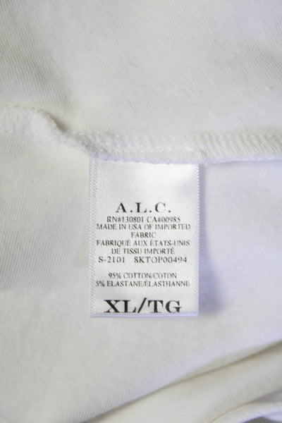 A.L.C. Womens Cotton Square Neck Long Sleeve Ruched Front Shirt White Size XL