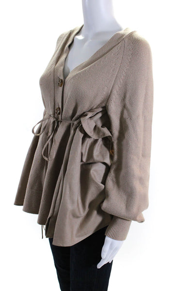 Adeam Womens Brown Cotton V-Neck Long Sleeve Cardigan Sweater Top Size XS
