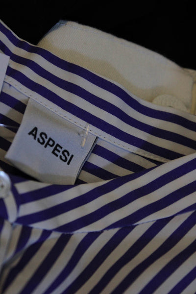 Aspesi Womens Purple White Striped Cotton Crew Neck Sleeveless Blouse Top Size46