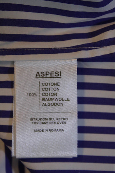 Aspesi Womens Purple White Striped Cotton Crew Neck Sleeveless Blouse Top Size46