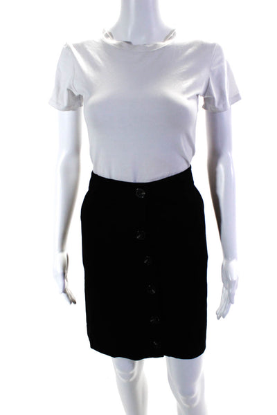 Trina Turk Womens Button Front Knee Length Pencil Skirt Black Size 8