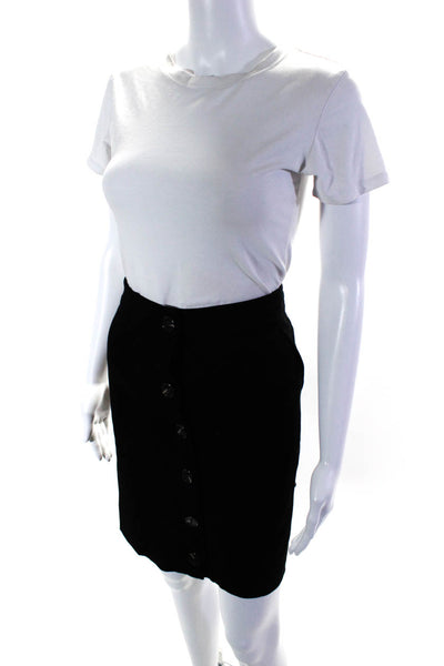 Trina Turk Womens Button Front Knee Length Pencil Skirt Black Size 8