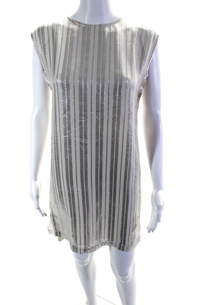 Rebecca Minkoff Womens Sleeveless Metallic Striped Silk Dress White Size Small