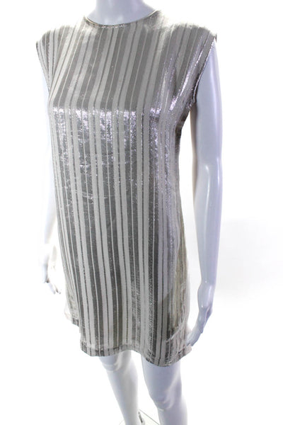 Rebecca Minkoff Womens Sleeveless Metallic Striped Silk Dress White Size Small