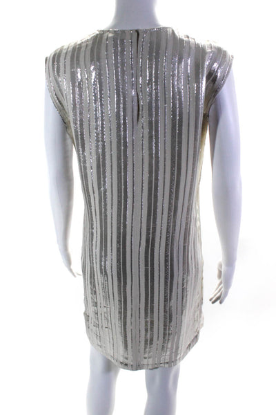 Rebecca Minkoff Womens Sleeveless Metallic Striped Silk Dress White Size Small