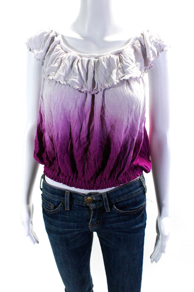 Free People Womens Ruffled Off Shoulder Ombre Knit Top Purple White Size Medium