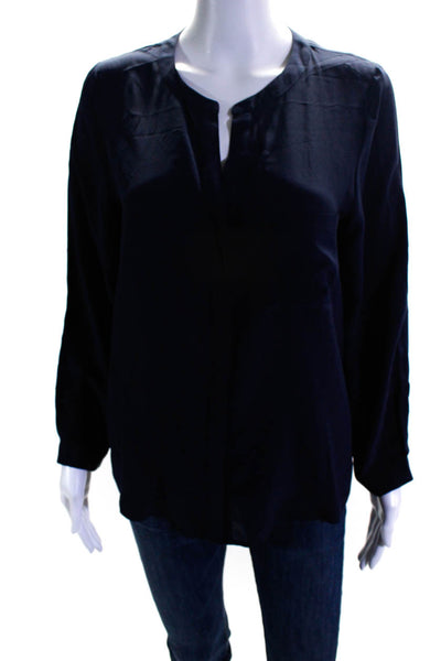 Joie Womens Long Sleeve Button Front Silk Shirt Navy Blue Size Medium