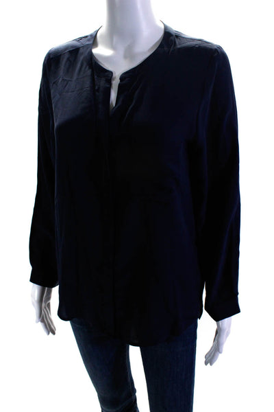 Joie Womens Long Sleeve Button Front Silk Shirt Navy Blue Size Medium