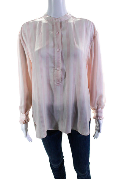 BB Dakota Womens Half Button Long Sleeve Striped Shirt White Pink Size Medium