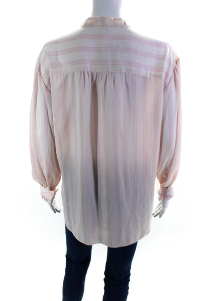 BB Dakota Womens Half Button Long Sleeve Striped Shirt White Pink Size Medium