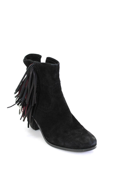 Sam Edelman Womens Suede Fringe Louie Ankle Cowboy Boots Black Size 6