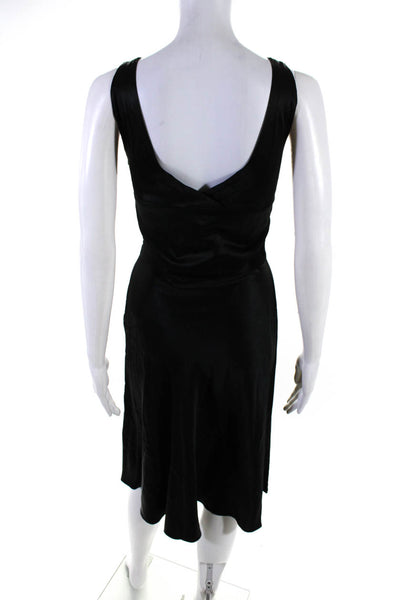 Miguelina Womens Side Zip Sleeveless V Neck Silk Shift Dress Black Size Small