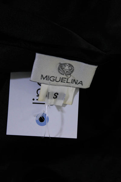 Miguelina Womens Side Zip Sleeveless V Neck Silk Shift Dress Black Size Small