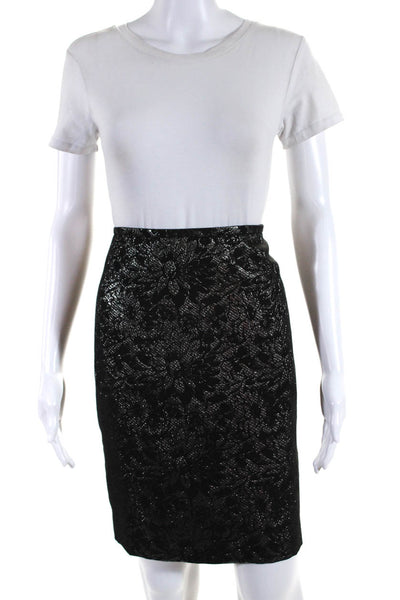 Calvin Klein Womens Floral Knee Length Pencil Skirt Black Silver Tone Size 10P